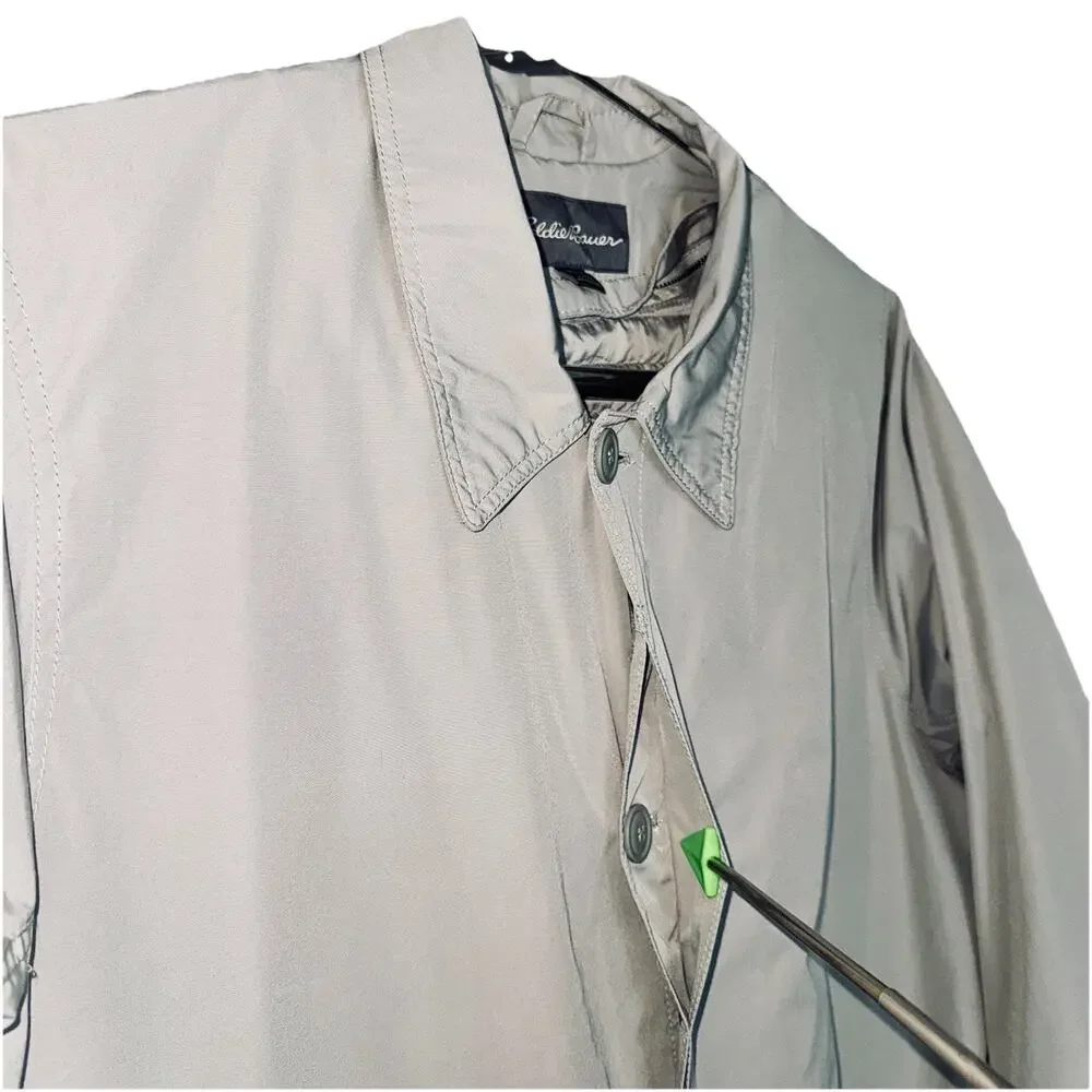 Eddie Bauer Cloud Gray Mens 2X Trench Coat Detachable Quilt Down Vest‎ Liner XXL